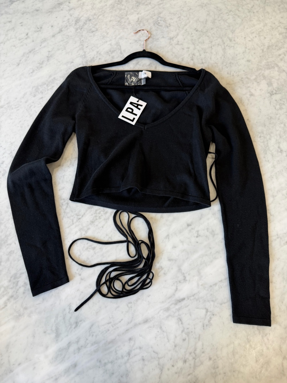 LPA Revolve Black Wrap Tie Sweater Crop Top NWT Size Large